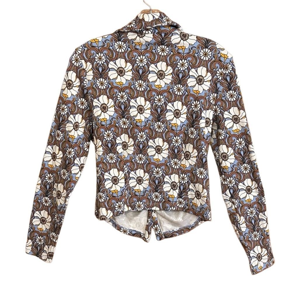 Maeve Anthropologie Women's Floral Ruched Retro 70's V-Neck Top Size XS - Picture 4 of 6